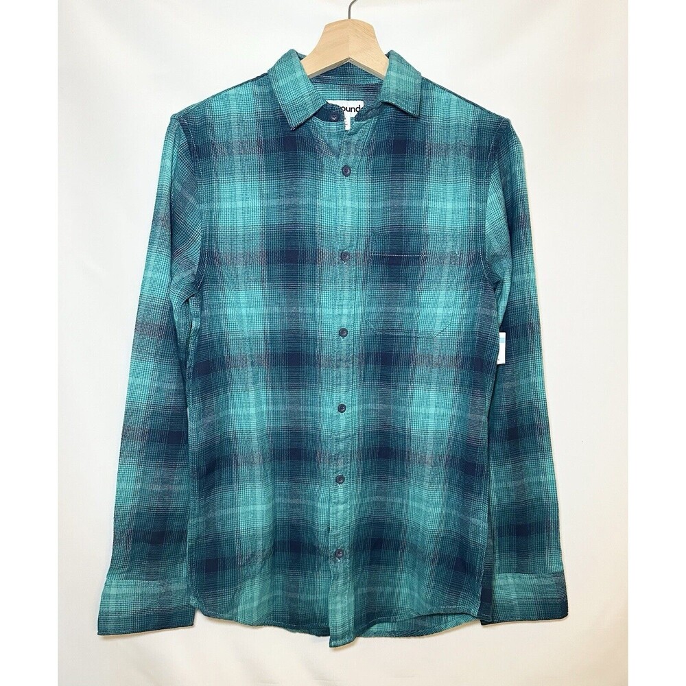 Abound Men's Green Blue Plaid‎ Long Sleeve Button Up Shirt SIZE XX-SMALL NWT